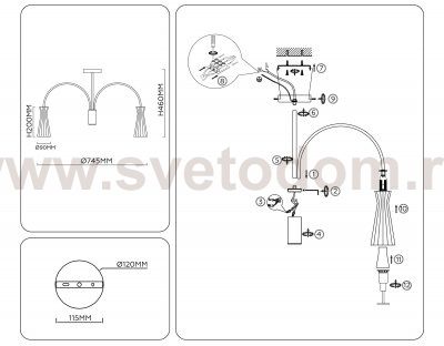 LH55703/7 BS/CL латунь/прозрачный E14*7 max 40W D745*460