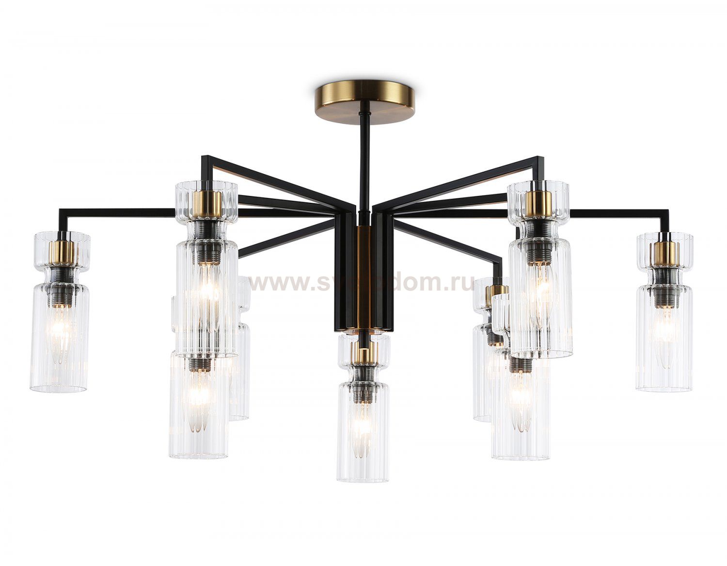 Люстра на штанге Ambrella LH56117/9 BK/BS/CL черный/латунь/прозрачный E14*9 max 40W D765*440