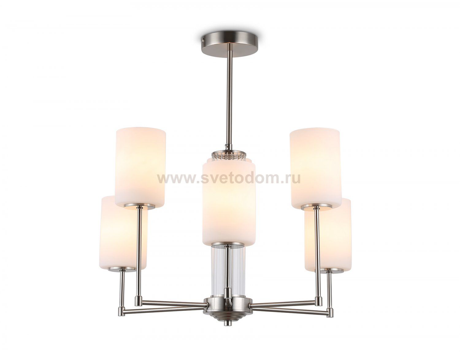 Люстра со стеклянными плафонами на штанге Ambrella LH56211/6 SN/FR никель/белый матовый E27/6 max 60W D600*600