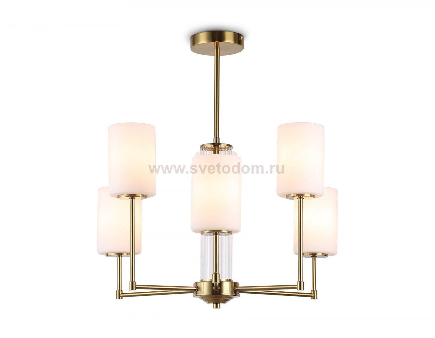 Люстра со стеклянными плафонами на штанге Ambrella LH56215/6 BS/FR латунь/белый матовый E27/6 max 60W D600*600