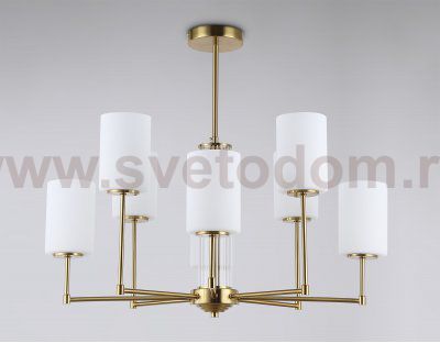 Люстра со стеклянными плафонами на штанге Ambrella LH56217/8 BS/FR латунь/белый матовый E27/8 max 60W D700*600