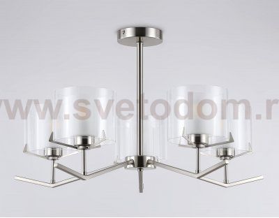 Люстра со стеклянными плафонами на штанге Ambrella LH57001/5 SN/FR никель/белый матовый E14/5 max 40W D690*390