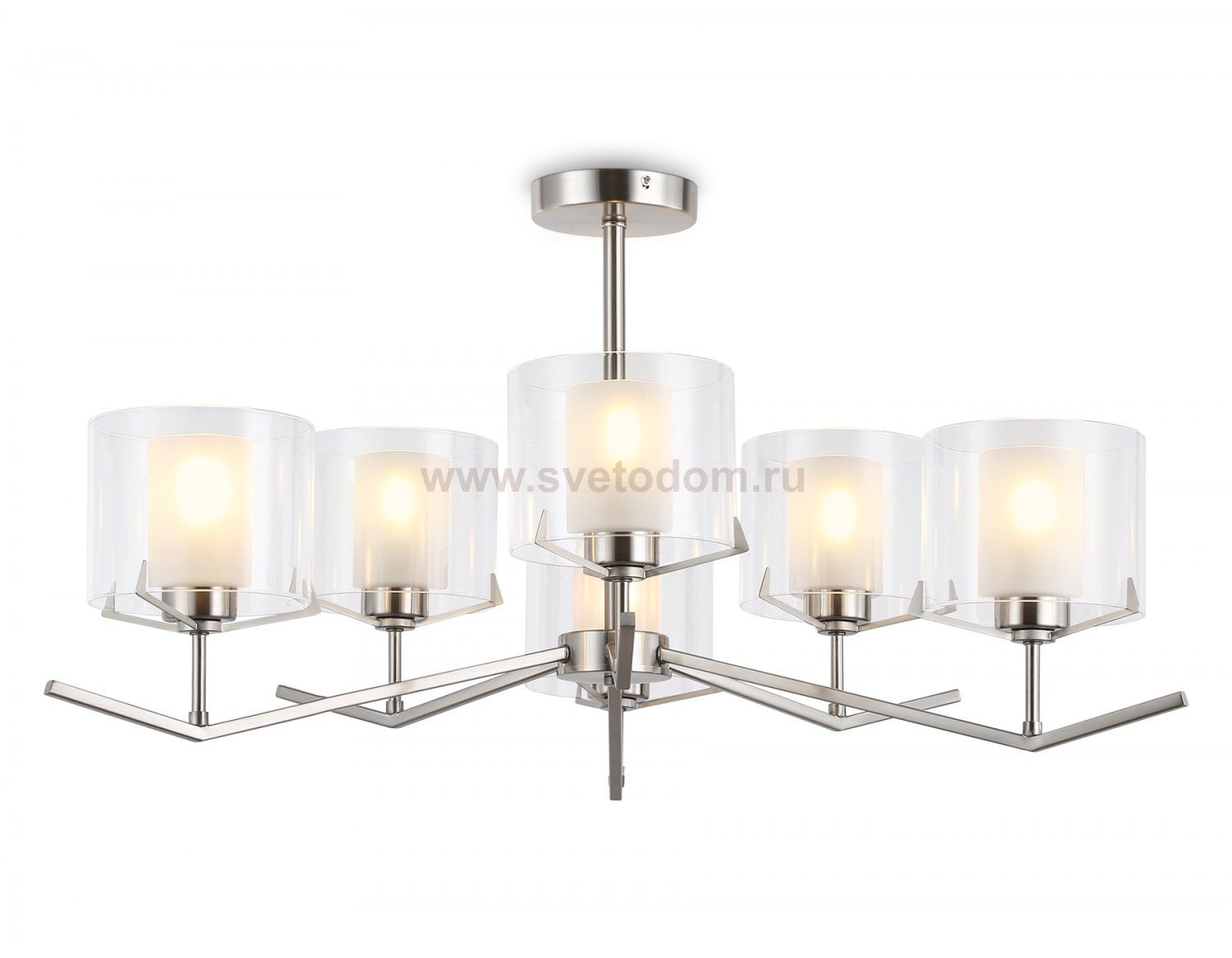 Люстра со стеклянными плафонами на штанге Ambrella LH57002/6 SN/FR никель/белый матовый E14/6 max 40W D850*420