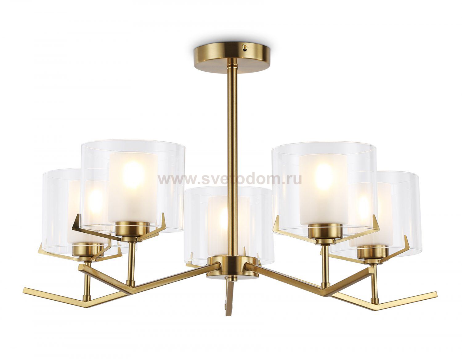 Люстра со стеклянными плафонами на штанге Ambrella LH57007/5 BS/FR латунь/белый матовый E14/5 max 40W D690*390