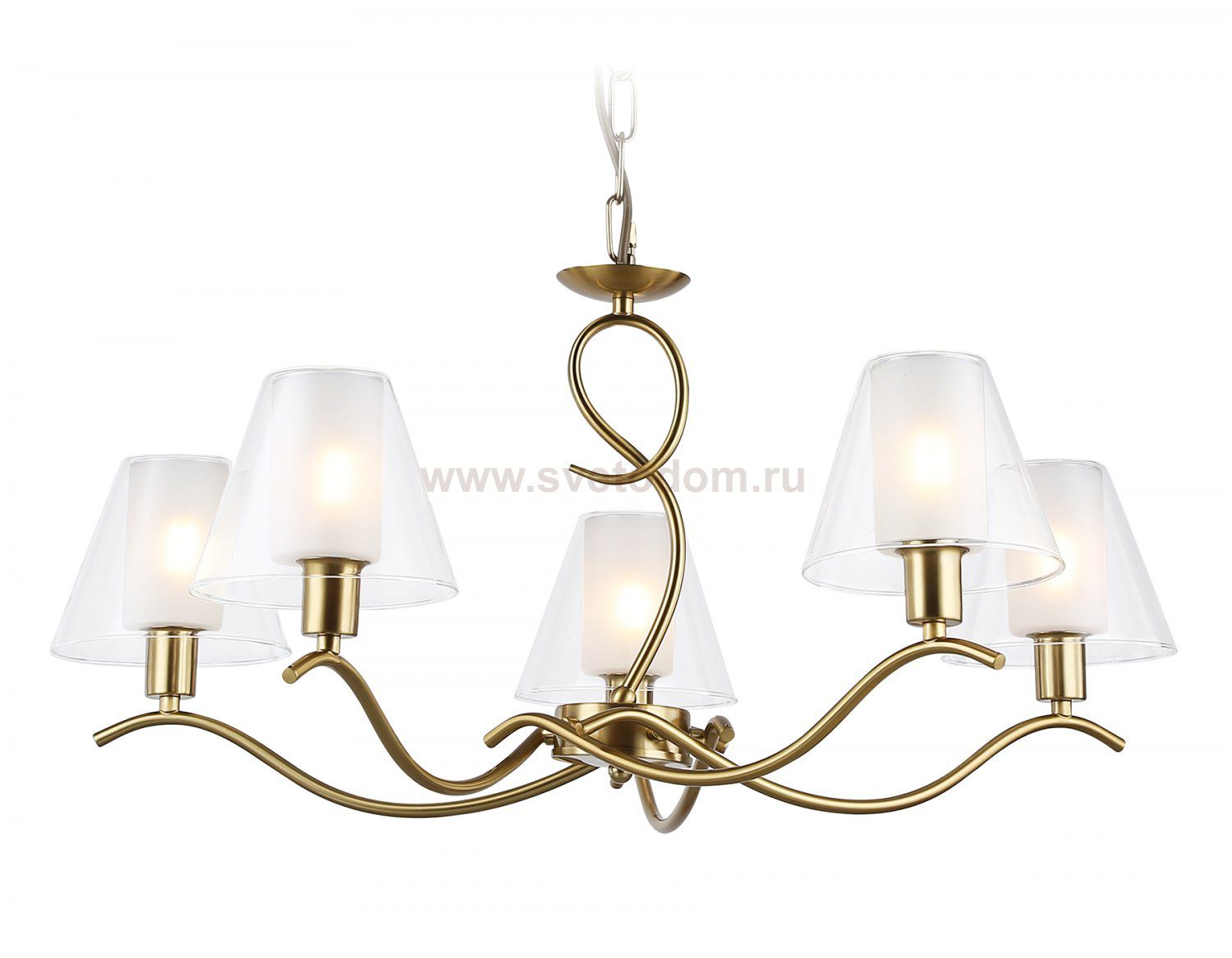 Подвесная люстра со стеклянными плафонами Ambrella LH57091/5 BS/FR латунь/белый матовый E14/5 max 40W D690*790