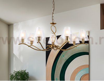 Подвесная люстра со стеклянными плафонами Ambrella LH57093/7 BS/FR латунь/белый матовый E14/7 max 40W D840*790