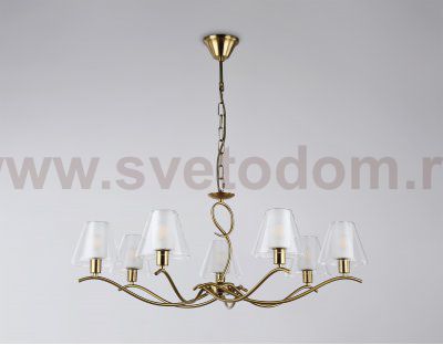 Подвесная люстра со стеклянными плафонами Ambrella LH57093/7 BS/FR латунь/белый матовый E14/7 max 40W D840*790