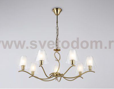 Подвесная люстра со стеклянными плафонами Ambrella LH57093/7 BS/FR латунь/белый матовый E14/7 max 40W D840*790