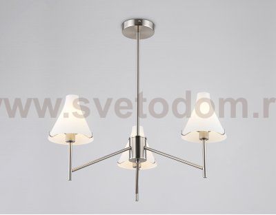 Люстра со стеклянными плафонами на штанге Ambrella LH57121/3 SN/FR никель/белый матовый E14/3 max 40W D650*590