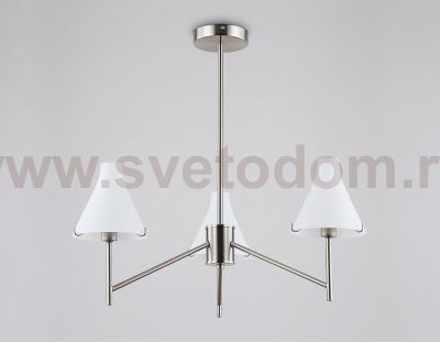 Люстра со стеклянными плафонами на штанге Ambrella LH57121/3 SN/FR никель/белый матовый E14/3 max 40W D650*590