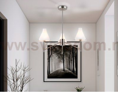 Люстра со стеклянными плафонами на штанге Ambrella LH57121/3 SN/FR никель/белый матовый E14/3 max 40W D650*590