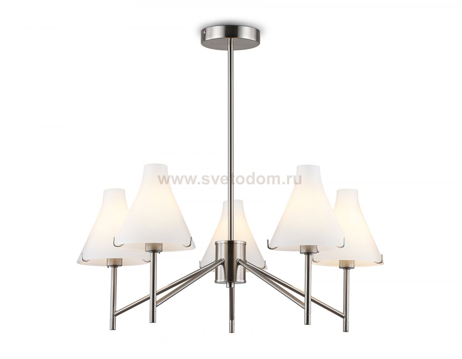 Люстра со стеклянными плафонами на штанге Ambrella LH57123/5 SN/FR никель/белый матовый E14/5 max 40W D650*590