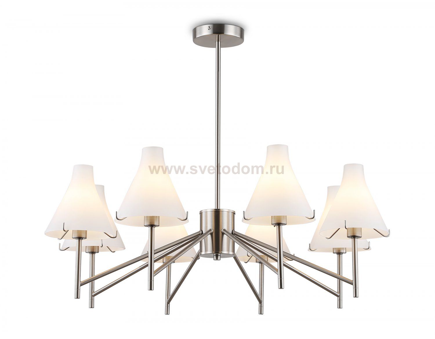 Люстра со стеклянными плафонами на штанге Ambrella LH57125/8 SN/FR никель/белый матовый E14/8 max 40W D800*650