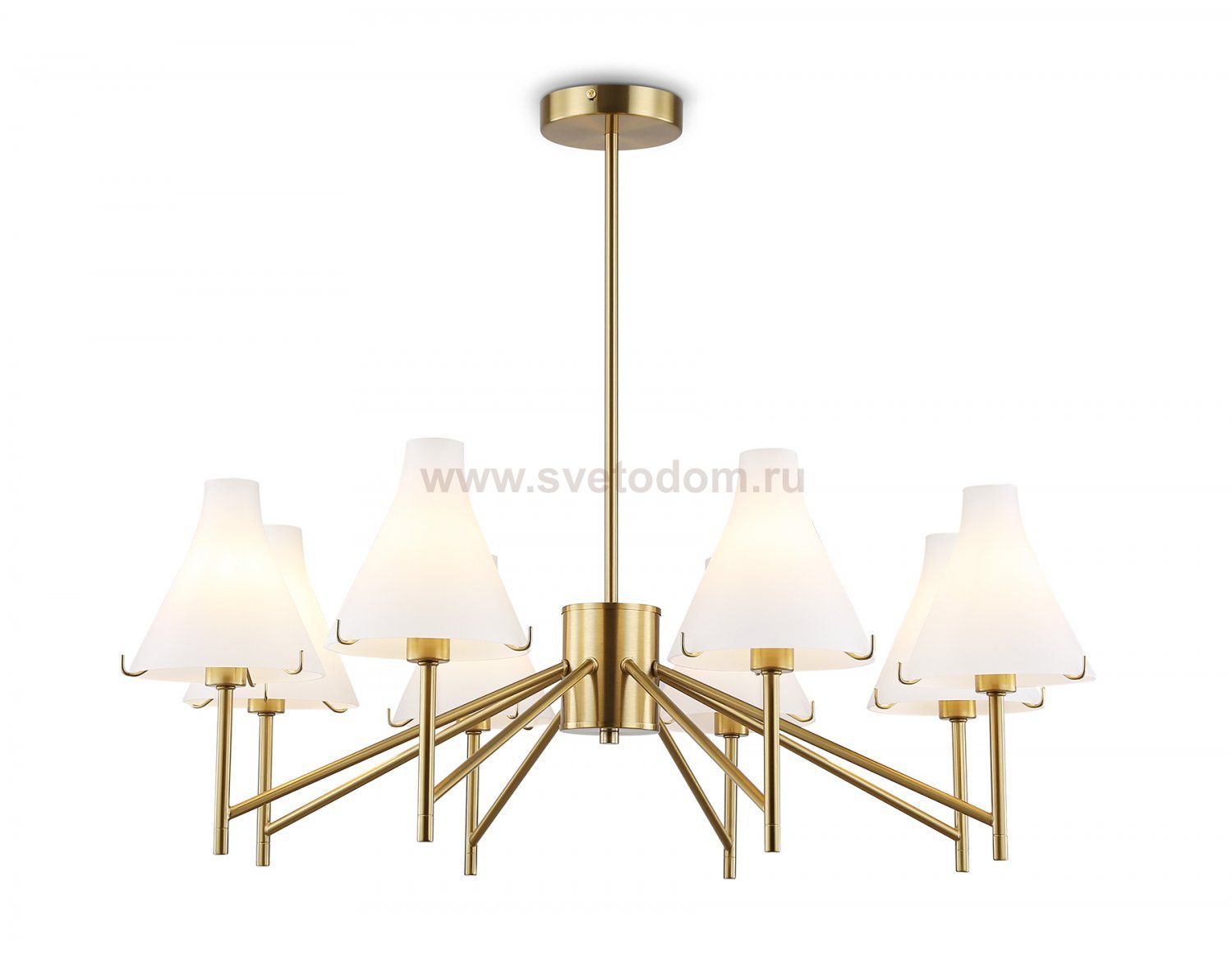 Люстра со стеклянными плафонами на штанге Ambrella LH57135/8 BS/FR латунь/белый матовый E14/8 max 40W D800*650