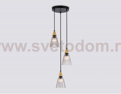 Подвесной светильник Ambrella LH58112/3 BK/LW/SM черный/светлое дерево/дымчатый E14*3 max 40W D270*1200
