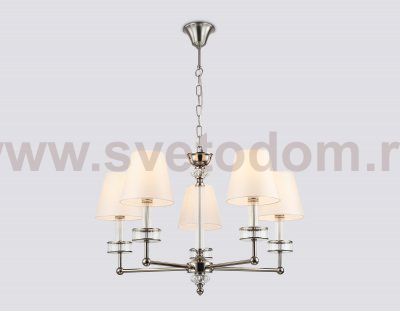 Подвесная люстра с абажурами и хрусталем Ambrella LH71001/5 BN/WH никель/белый E14*5 max 40W D670*1130