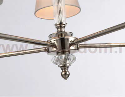 Подвесная люстра с абажурами и хрусталем Ambrella LH71001/5 BN/WH никель/белый E14*5 max 40W D670*1130