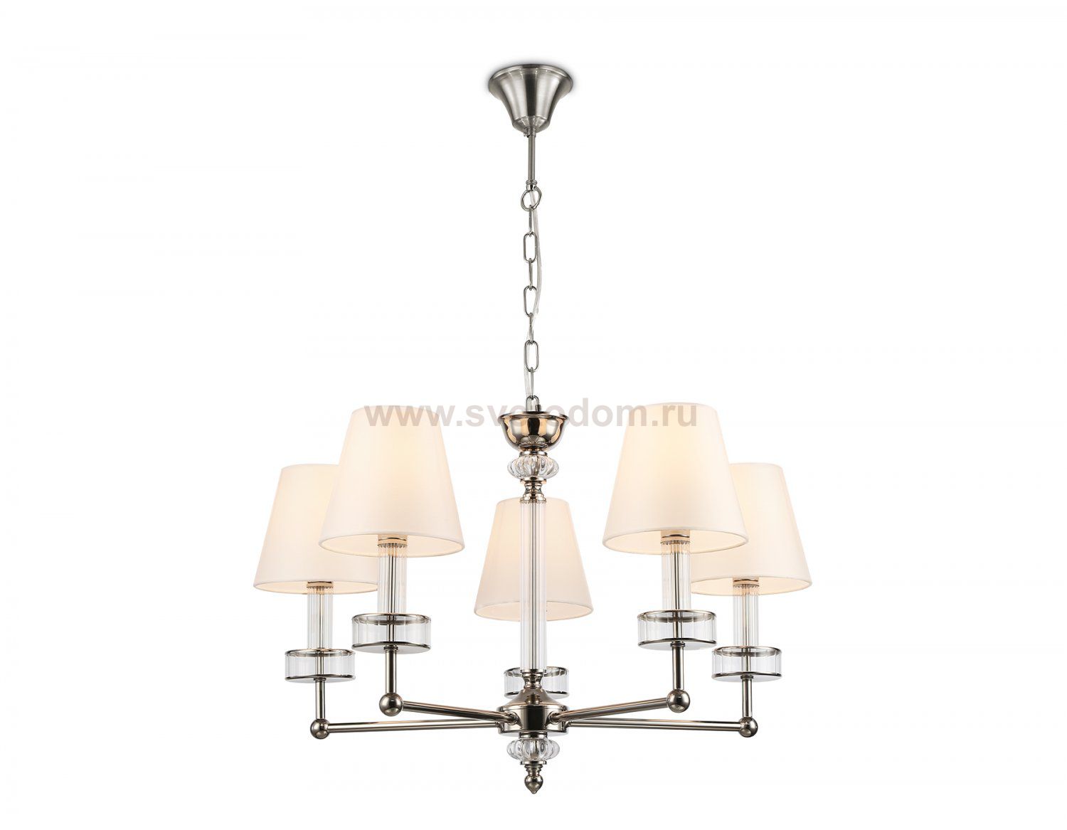 Подвесная люстра с абажурами и хрусталем Ambrella LH71001/5 BN/WH никель/белый E14*5 max 40W D670*1130