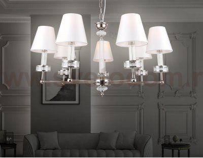 Подвесная люстра с абажурами и хрусталем Ambrella LH71003/7 BN/WH никель/белый E14*7 max 40W D820*1130