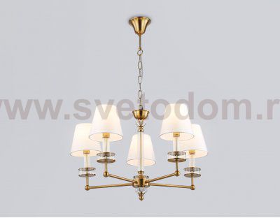 Подвесная люстра с абажурами и хрусталем Ambrella LH71021/5 BS/WH латунь/белый E14*5 max 40W D670*1130