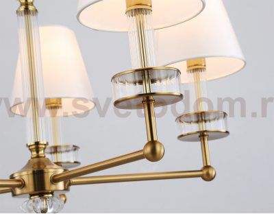 Подвесная люстра с абажурами и хрусталем Ambrella LH71021/5 BS/WH латунь/белый E14*5 max 40W D670*1130