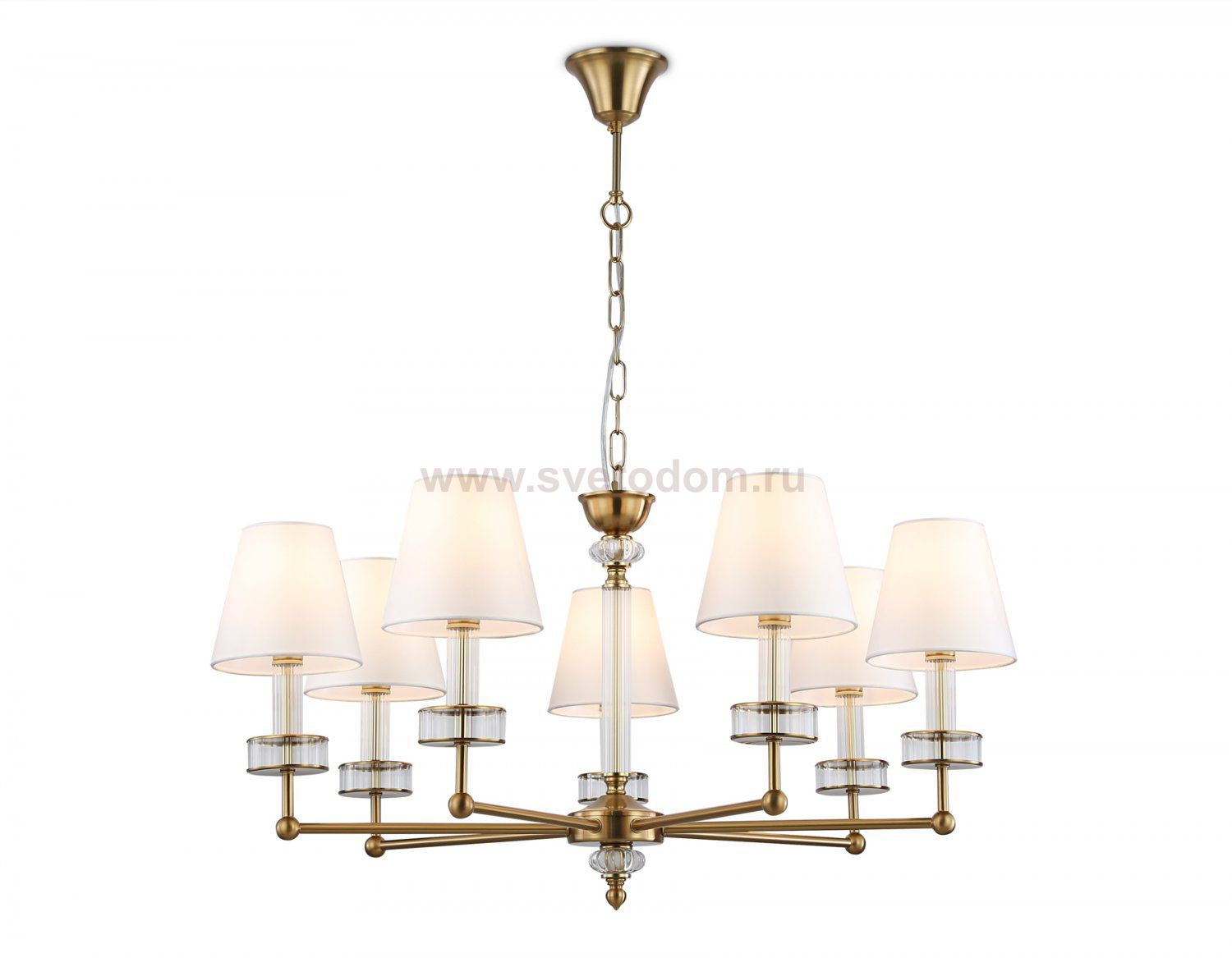 Подвесная люстра с абажурами и хрусталем Ambrella LH71023/7 BS/WH латунь/белый E14*7 max 40W D820*1130