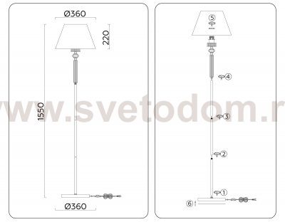 Напольный светильник с абажуром и хрусталем Ambrella LH71028 BS/WH латунь/белый E27 max 60W D360*1550