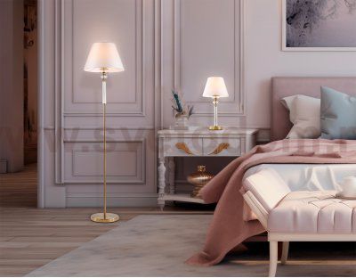 Напольный светильник с абажуром и хрусталем Ambrella LH71028 BS/WH латунь/белый E27 max 60W D360*1550