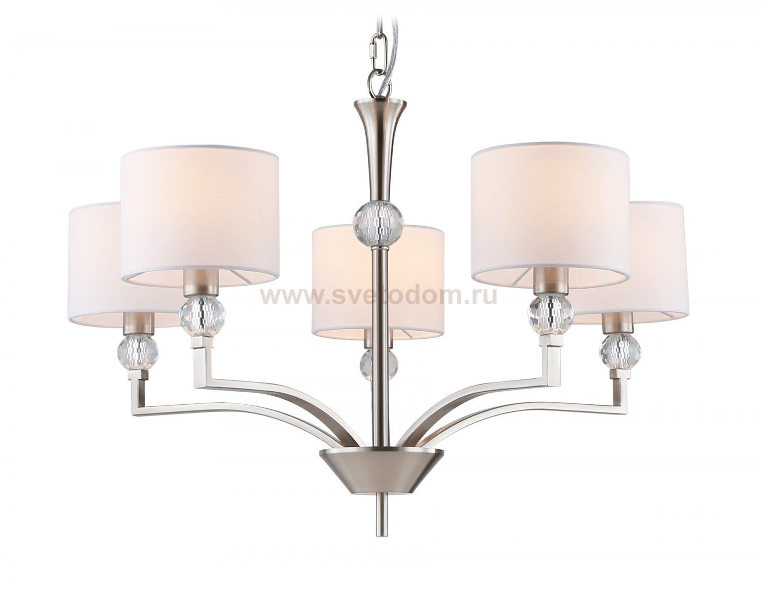 Подвесная люстра с абажурами и хрусталем Ambrella LH71121/5 SN/WH никель/белый E14/5 max 40W D660*880