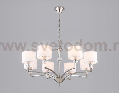 Подвесная люстра с абажурами и хрусталем Ambrella LH71123/8 SN/WH никель/белый E14/8 max 40W D840*880