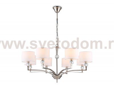 Подвесная люстра с абажурами и хрусталем Ambrella LH71123/8 SN/WH никель/белый E14/8 max 40W D840*880