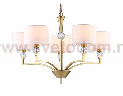 Подвесная люстра с абажурами и хрусталем Ambrella LH71131/5 BS/WH латунь/белый E14/5 max 40W D660*880