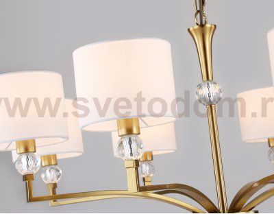 Подвесная люстра с абажурами и хрусталем Ambrella LH71133/8 BS/WH латунь/белый E14/8 max 40W D840*880