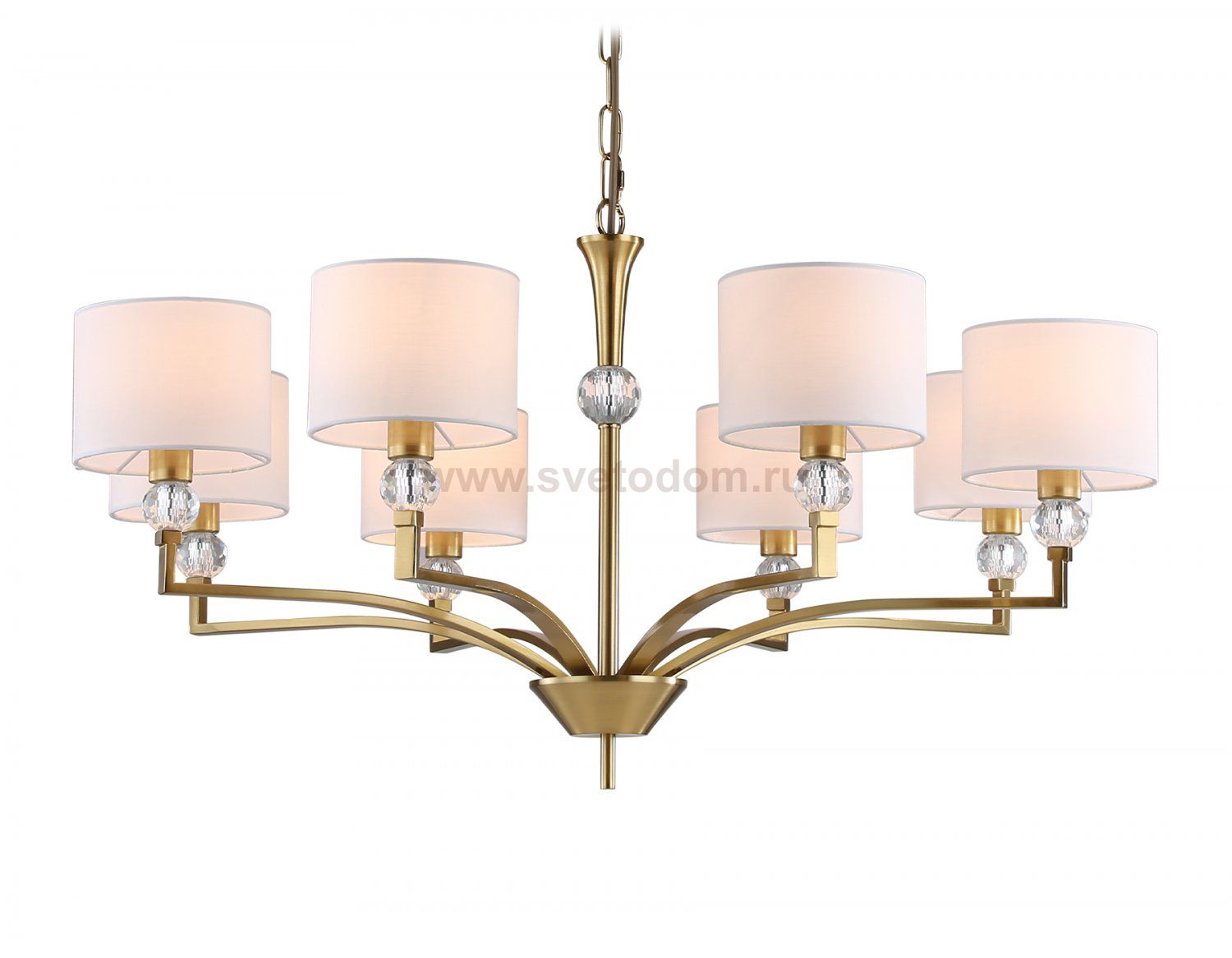 Подвесная люстра с абажурами и хрусталем Ambrella LH71133/8 BS/WH латунь/белый E14/8 max 40W D840*880