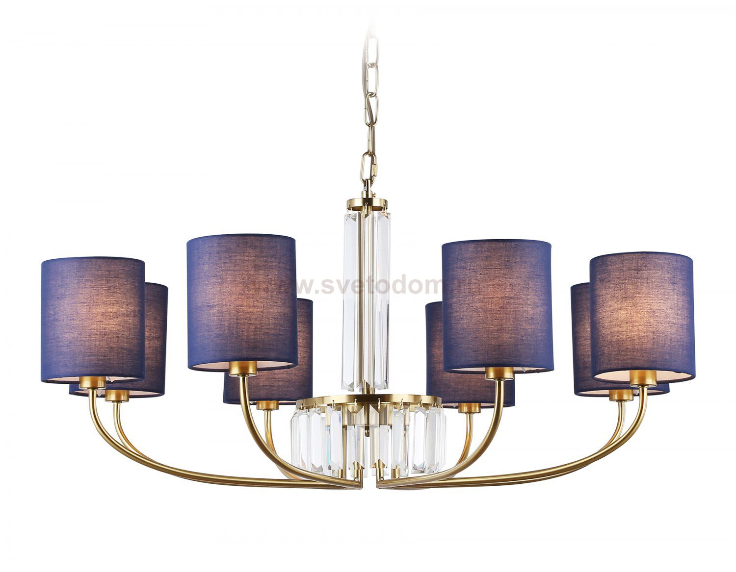 Подвесная люстра с абажурами и хрусталем Ambrella LH71273/8 BS/DB латунь/темно синий E14/8 max 40W D820*840