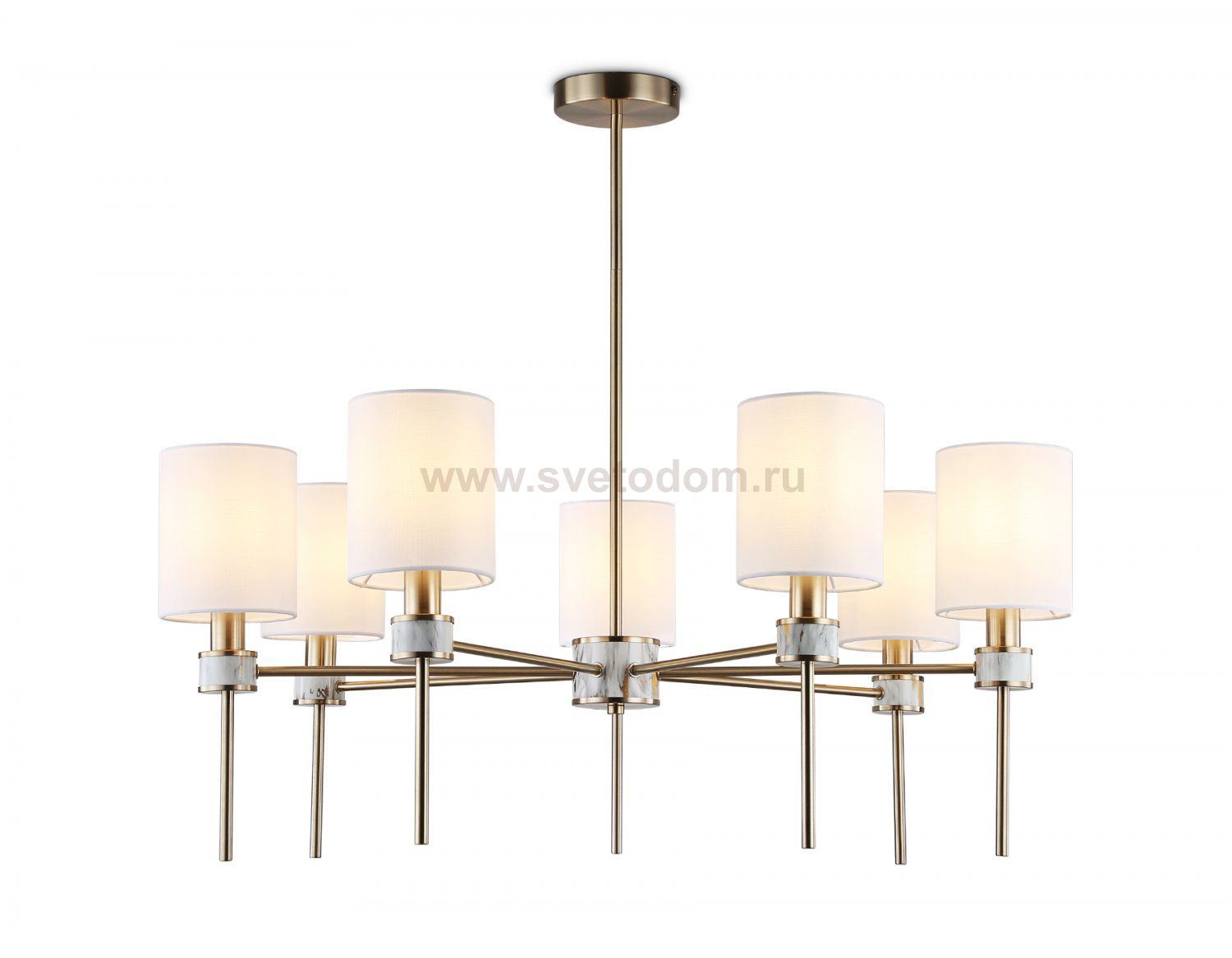 Люстра с абажурами на штанге Ambrella LH72373/7 DBS/WH темная латунь/белый E14/7 max 40W D840*720