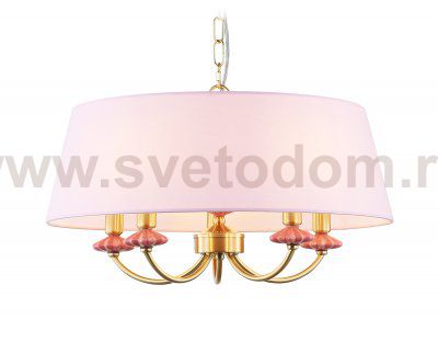 Подвесная люстра с абажуром и декором из керамики Ambrella LH75021/5 GD/PI золото/розовый E14/5 max 40W D550*730
