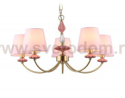 Подвесная люстра с абажуром и декором из керамики Ambrella LH75024/5 GD/PI золото/розовый E14/5 max 40W D700*780
