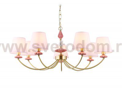 Подвесная люстра с абажуром и декором из керамики Ambrella LH75025/7 GD/PI золото/розовый E14/7 max 40W D890*800