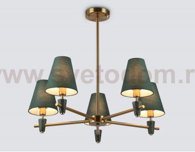Люстра на штанге с абажурами и мрамором Ambrella LH75051/5 BS/GN латунь/зеленый E14*5 max 40W D700*580