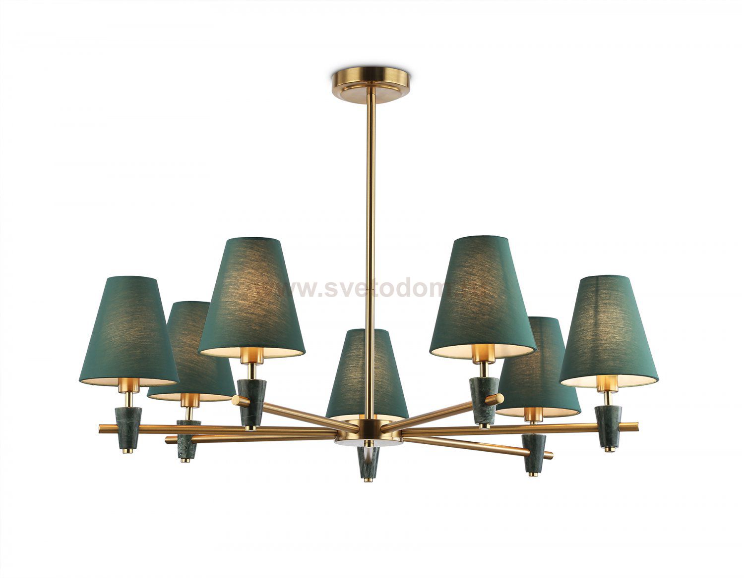 Люстра на штанге с абажурами и мрамором Ambrella LH75053/7 BS/GN латунь/зеленый E14*7 max 40W D840*580