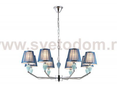 Подвесная люстра с абажуром и декором из керамики Ambrella LH75063/8 CH/DB хром/темно синий E14/8 max 40W D870*810