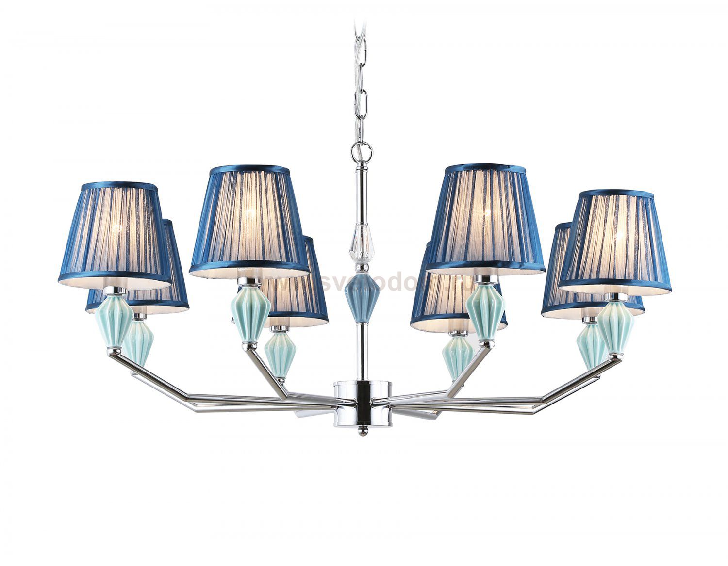 Подвесная люстра с абажуром и декором из керамики Ambrella LH75063/8 CH/DB хром/темно синий E14/8 max 40W D870*810