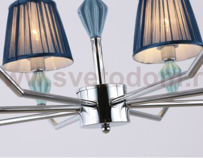 Подвесная люстра с абажуром и декором из керамики Ambrella LH75063/8 CH/DB хром/темно синий E14/8 max 40W D870*810
