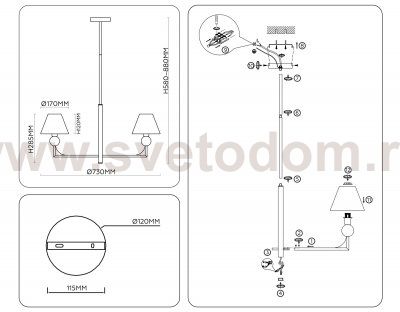 LH75159/5 BS/FR латунь/белый матовый E14*5 max 40W D730*580