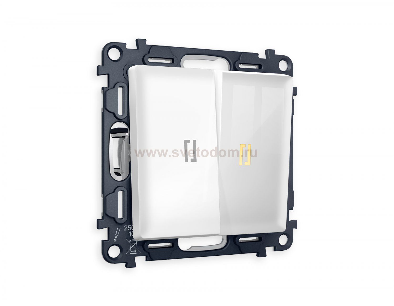 Комплект механизма 2-клавишного проходного выключателя с подсветкой 3200K ALFA MA104030 Белый глянец QUANT Ambrella Volt