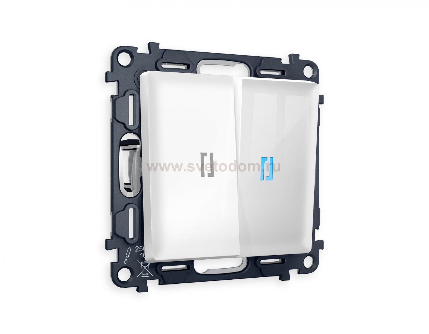 Комплект механизма 2-клавишного проходного выключателя с подсветкой 10000K ALFA MA104040 Белый глянец QUANT Ambrella Volt