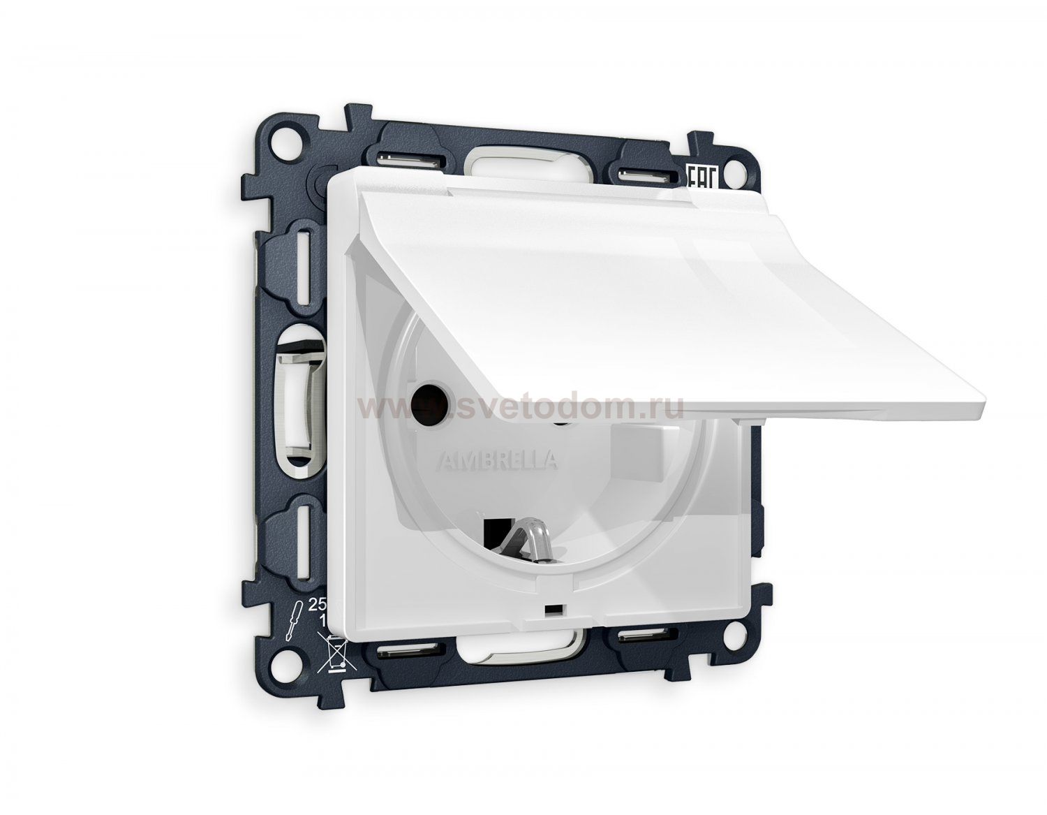 Комплект механизма электрической розетки ALFA MA108010 Белый глянец с заземлением с шторками и защитной крышкой 2P+E 16A-250V IP44 QUANT Ambrella Volt