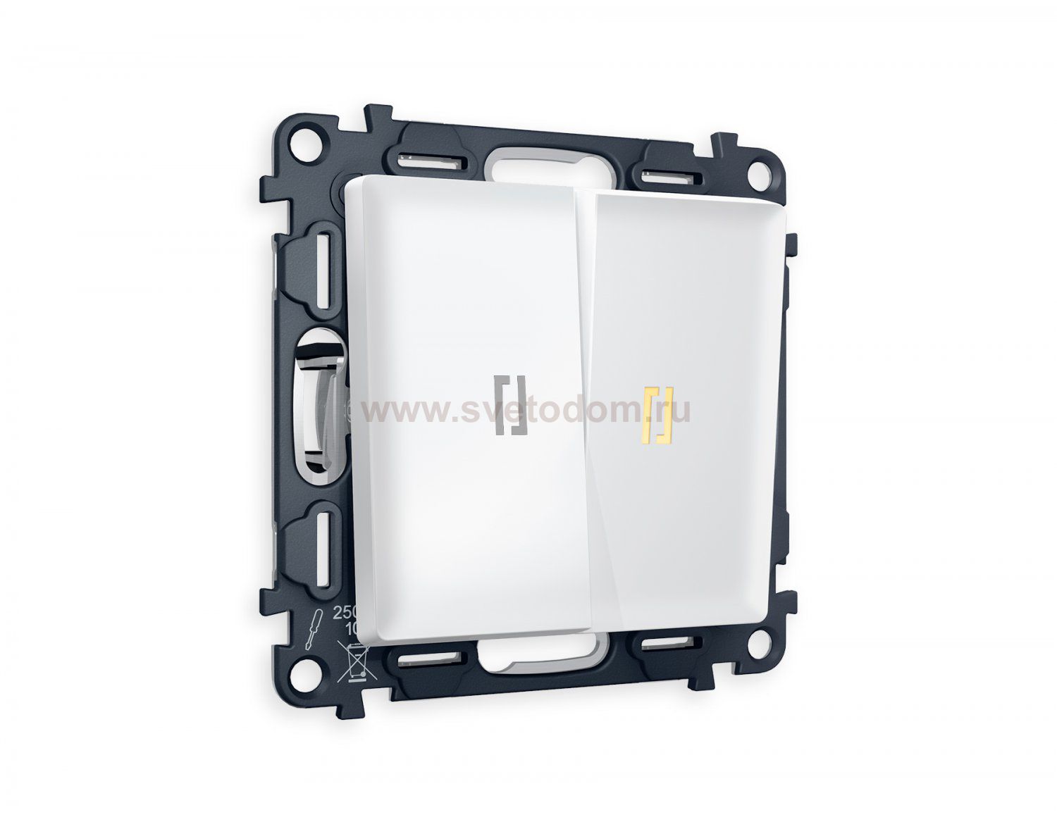 Комплект механизма 2-клавишного проходного выключателя с подсветкой 3200K ALFA MA124030 Белый матовый QUANT Ambrella Volt