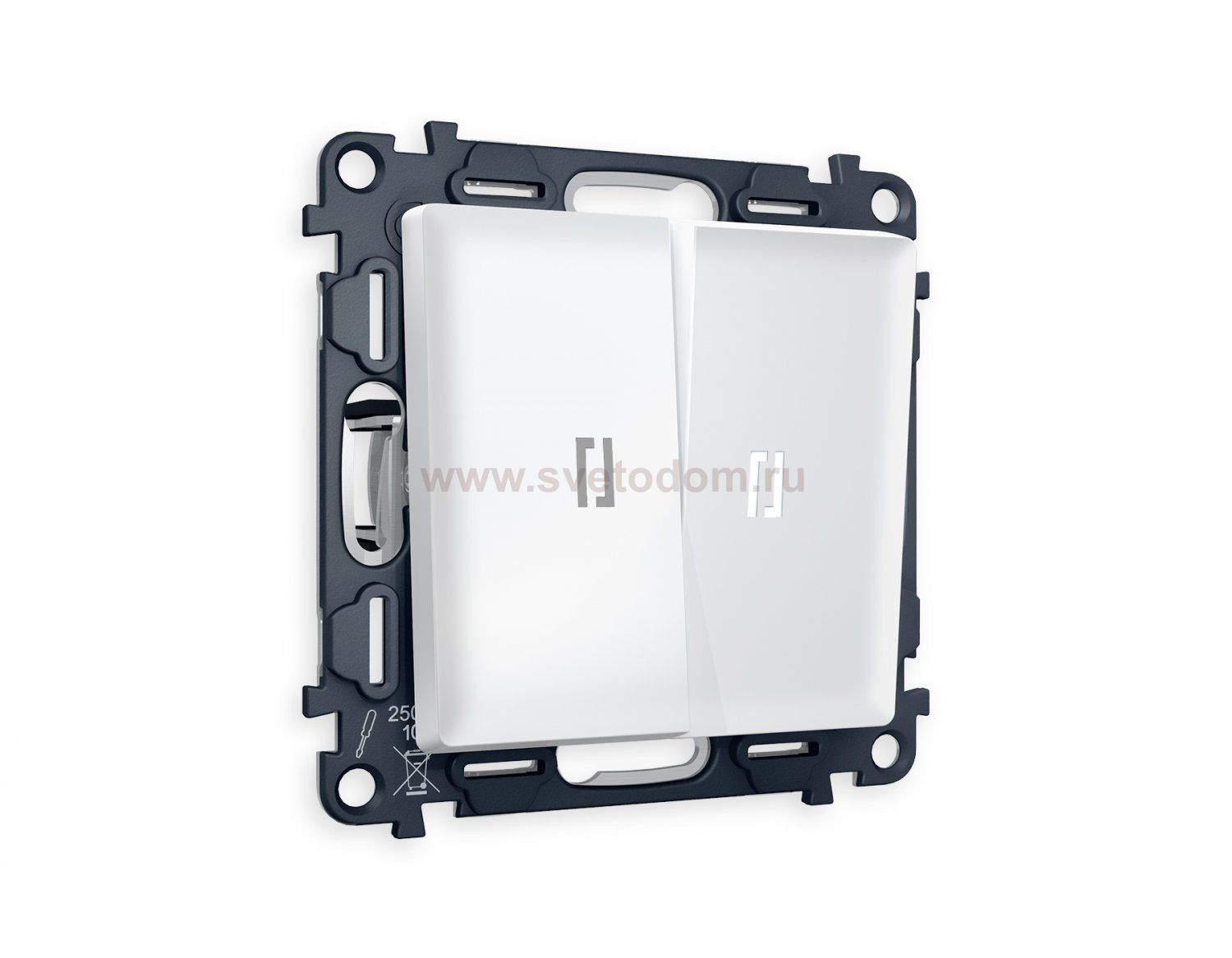 Комплект механизма 2-клавишного проходного выключателя с подсветкой 5600K ALFA MA124035 Белый матовый QUANT Ambrella Volt